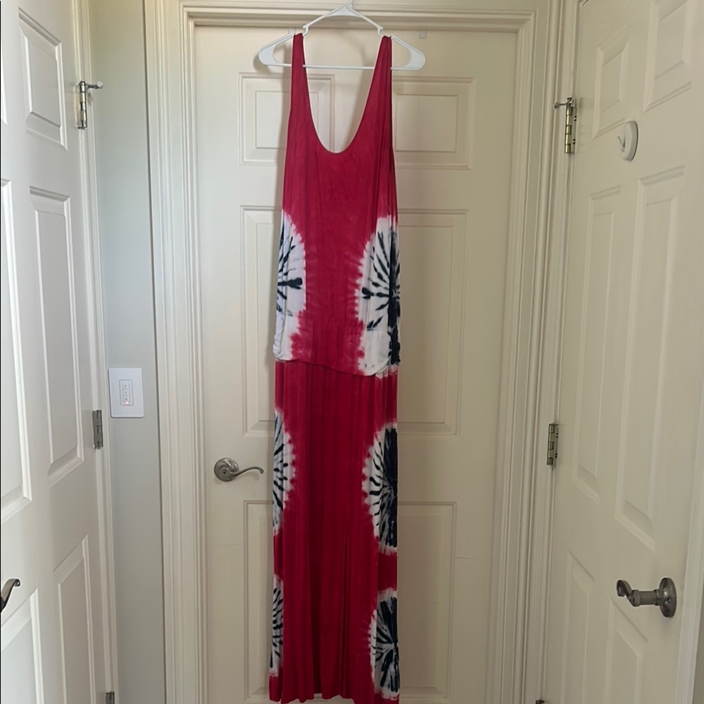 VENUS Red and White Maxi Sundress Sleeveless Scoop Neck